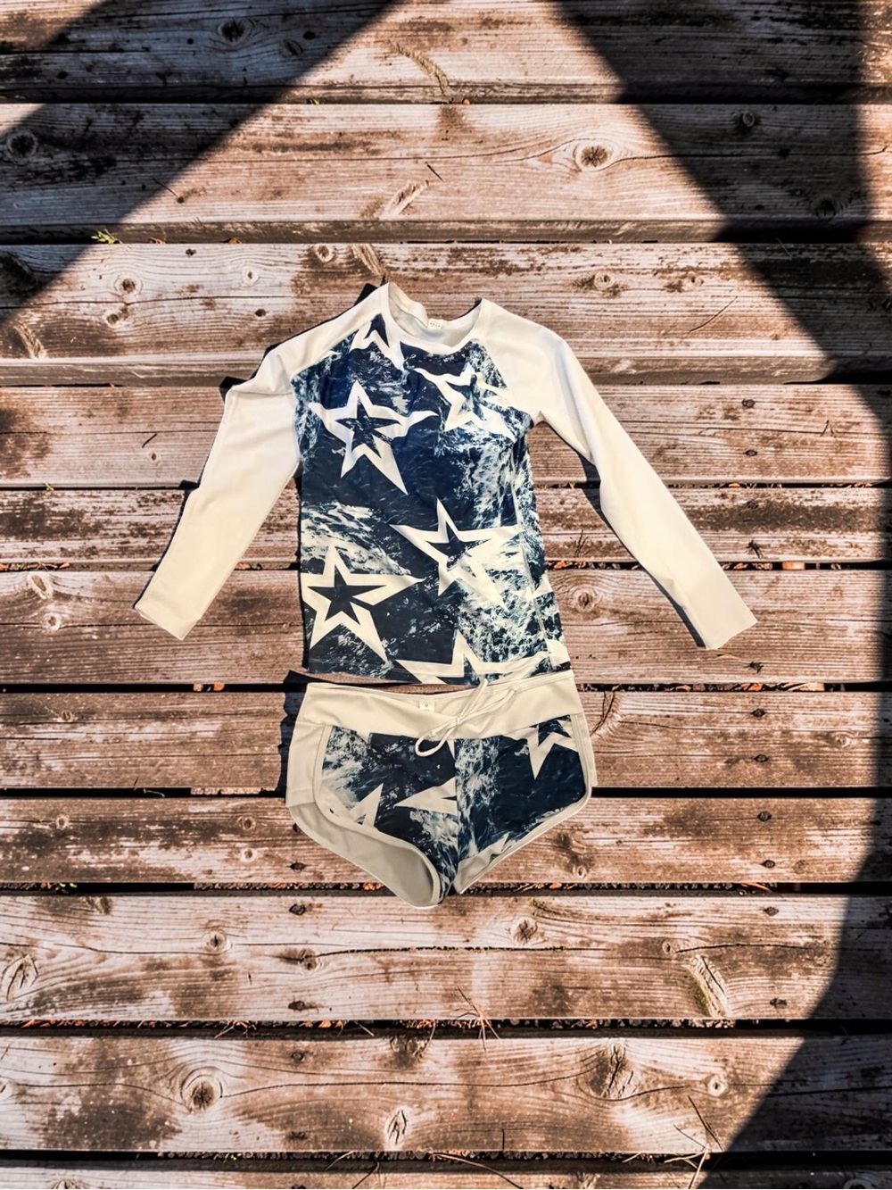 Source Unknown Cream and Navy Star Print Swim Coverup Set